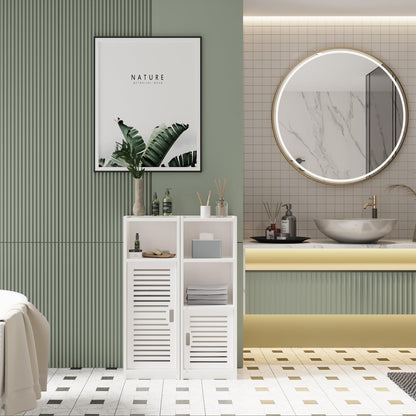 Dripex 3 Tier Bathroom Floor Cabinet, White Storage Cabinet with Door, Free Standing Shelf Unit for Bathroom, Living Room, Bedroom, Kitchen, Balcony or Office (Door Style 2)