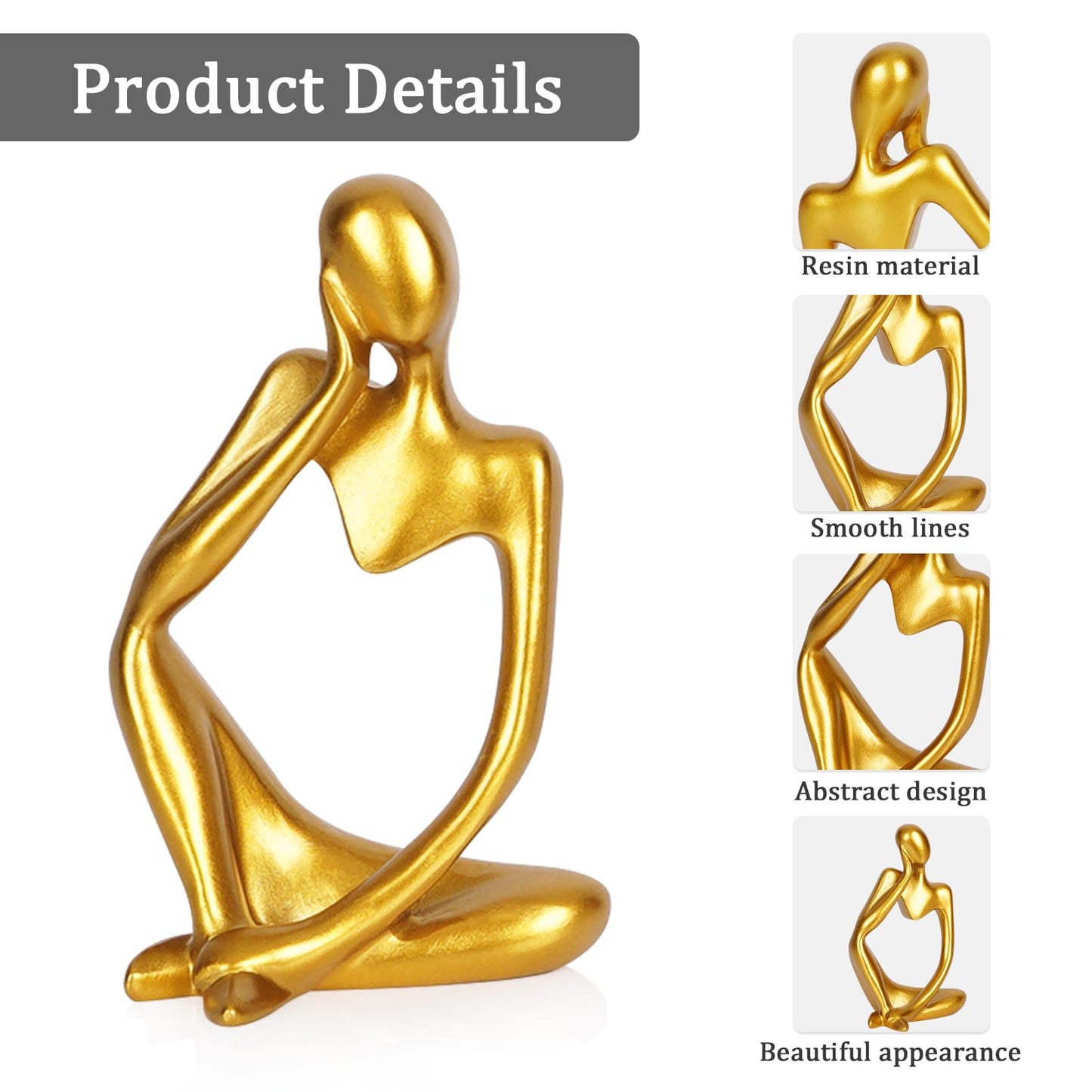 Ozzptuu Sandstone Resin Thinker Style Abstract Sculpture Statue Collectible Figurines Home Office Bookshelf Desktop Decor (Small Gold, 3pcs)