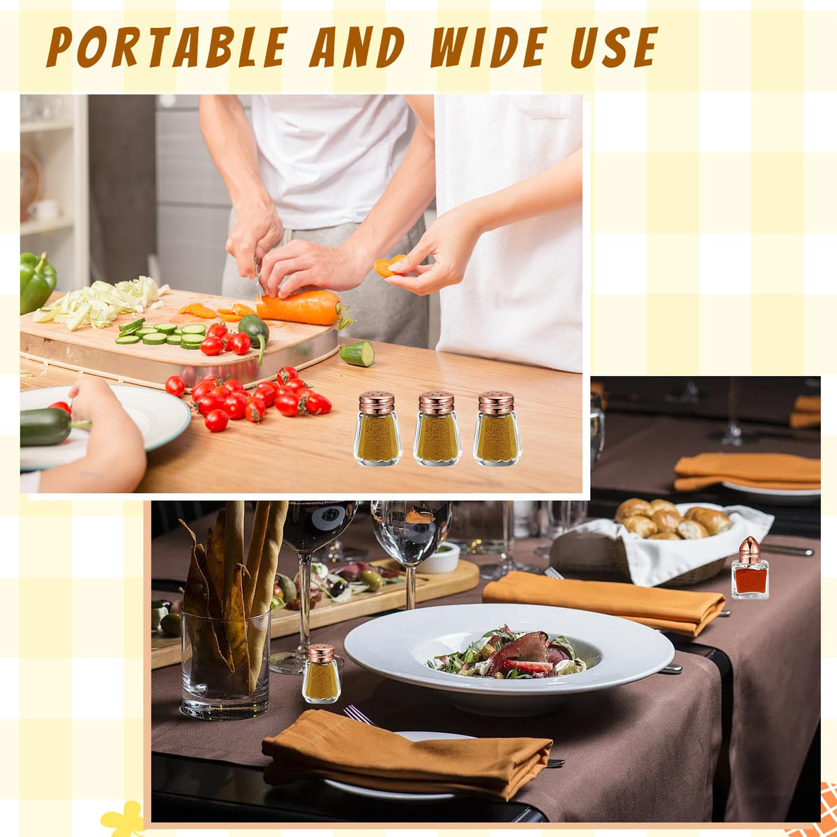 BOSMIOW 6Pack Small Glass Spice Jars with Rose Gold Cap,Clear Mini Salt Holders,Durable Pepper Shakers,Empty Seasoning Powders Containers for Kitchen Restaurants