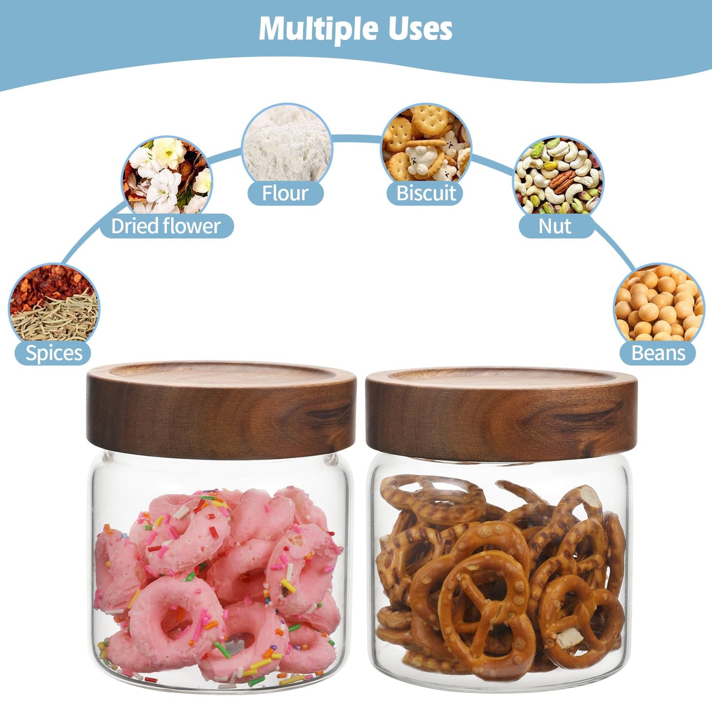 OULOVECO Small Glass Jars With Lids 16oz Spice Jars with Screw Lids Kitchen Clear Glass Storage Canister Container for Salt Herbs Cinnamon Coffee Seasoning Candy Cookie Tea (16oz(500ml)-2 pack)