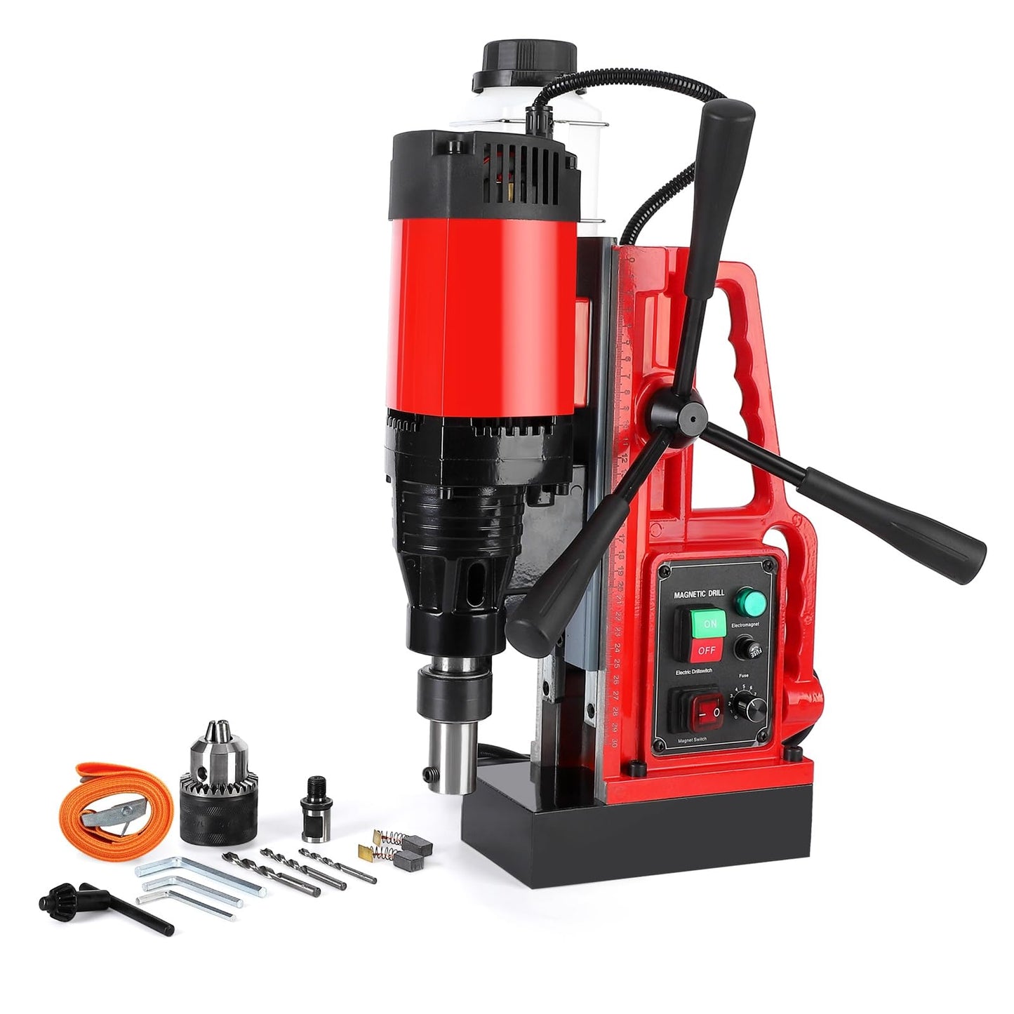 Magnetic Drill Press, 1550W 500RPM Portable Power Mag Drill Press, 10-Speed Core Drilling Machine for Metal Working,3Pcs Drill Bits