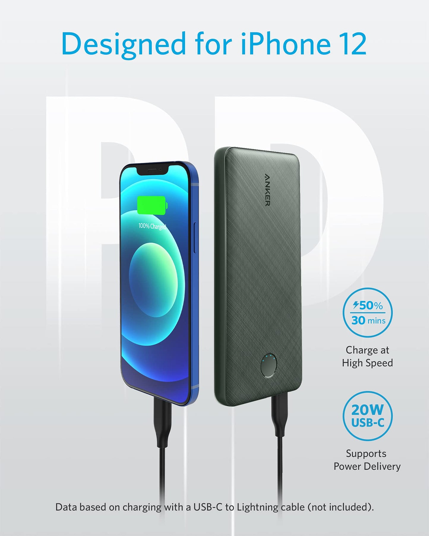 Anker Portable Charger, USB-C Portable Charger 10K with 20W Power Delivery, Power Bank (PowerCore Slim 10K PD) for iPhone 14/13/12 Series, S10, Pixel 4, and More
