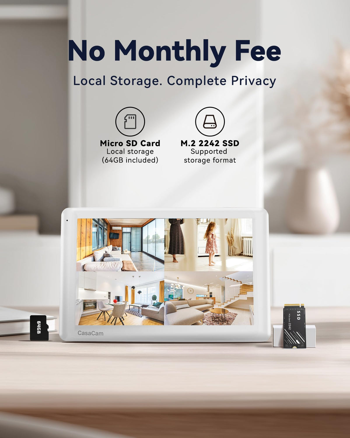 CasaCam Wireless Security Camera System Pro | 10.1” Touchscreen Monitor, 2 2K Floodlight Cameras | Indoor/Outdoor, No Monthly Fees, AI Detection, Two-Way Talk, 64GB SD, Model VS6102