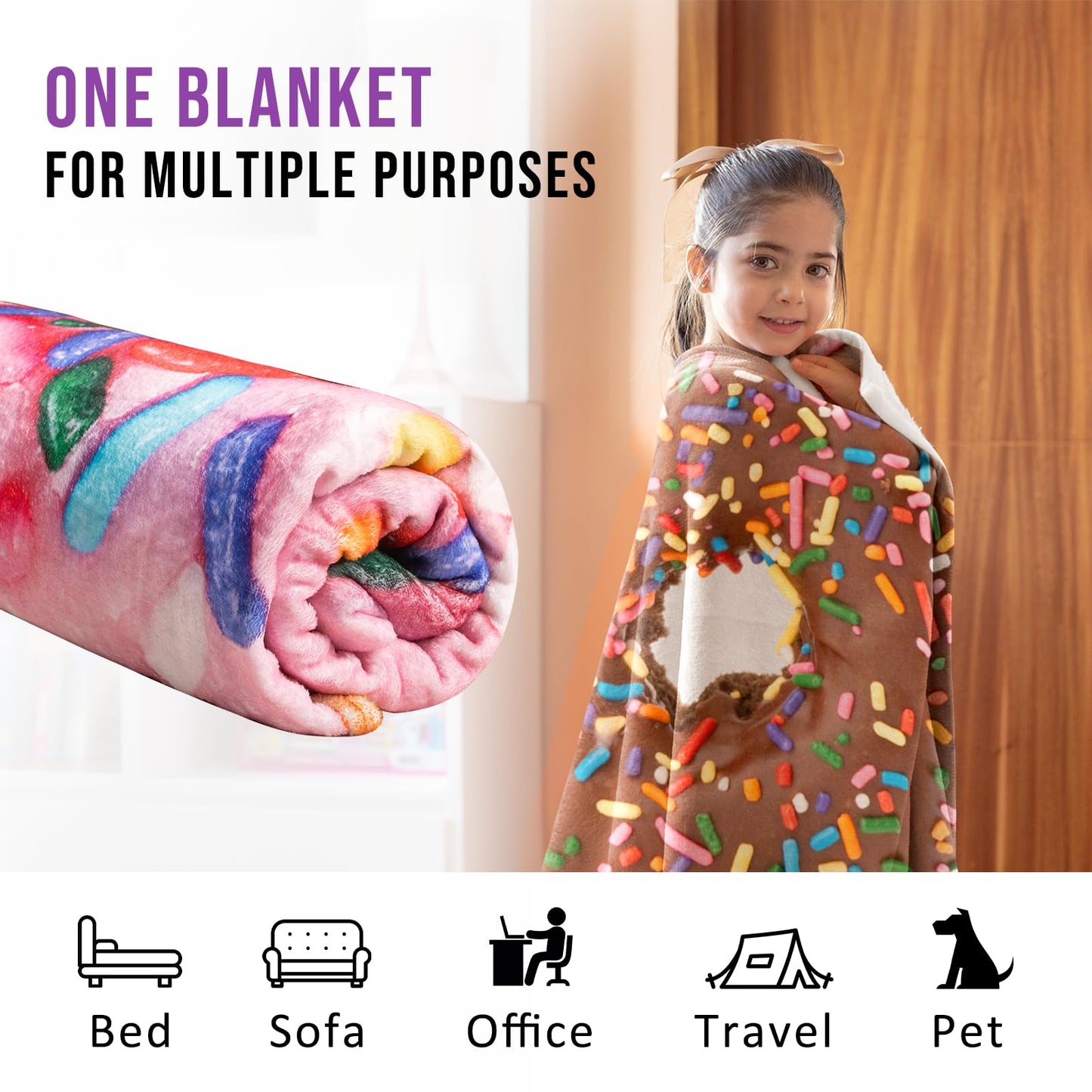 Realistic Donut Coffee Blanket, Thermal Towel, Lightweight and Soft Flannel, Perfectly Round Fuzzy Blanket for Kids(71")