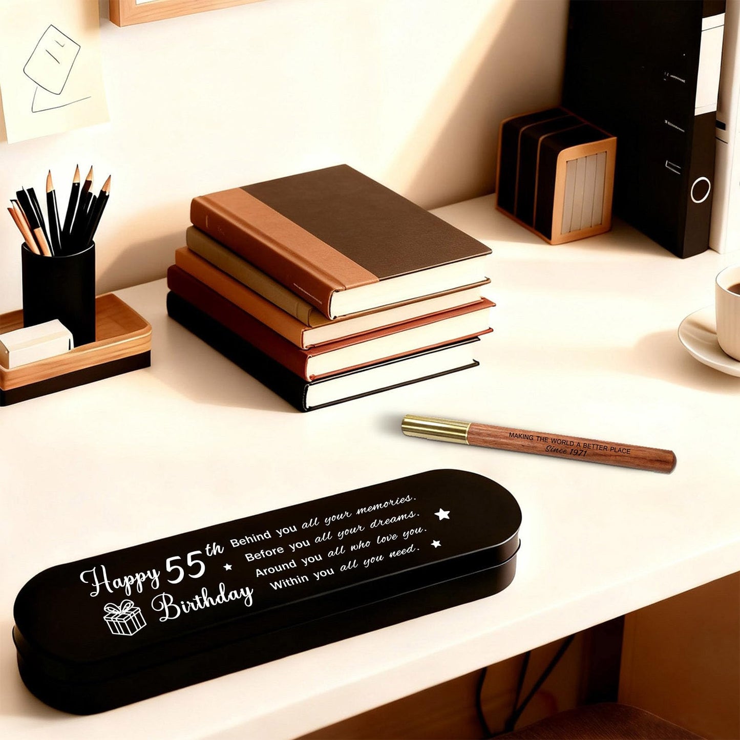 iyaone 55th Birthday Gift for 1971 Born - Engraved Wooden Gel Pen & Keepsake Box Set, Premium 55 Year Old Gift for Men & Women, 55 Birthday Present