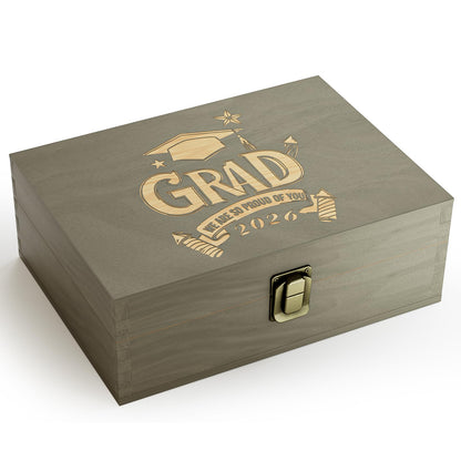 REMEIT Graduation Keepsake Box - Engraved Grad 2026 Wood Memory Box Congrats Grad Gift for Him Her, Perfect for Storing Graduation Memories & Mementos