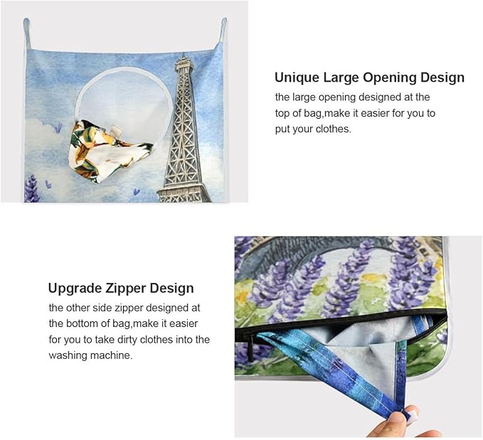 Hanging Laundry Hamper with Stainless Steel Hooks, Oxford Fabric Printing Door