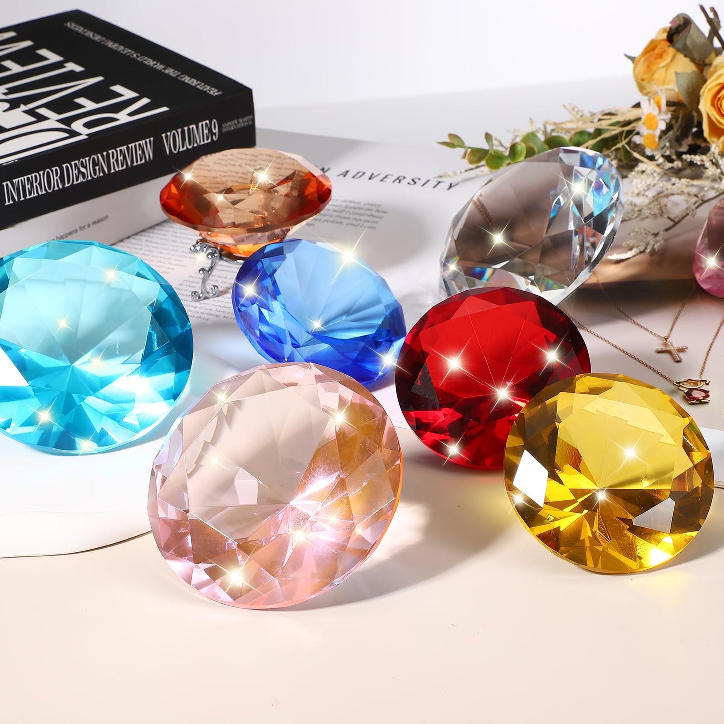 PATIKIL Diamond Crystal Paperweight, 80mm / 3.15" Crystal Paperweight Paper Weight with Silver 19 Metal Base for Home Office Desktop Table Decor Wedding Party Ornaments, Black