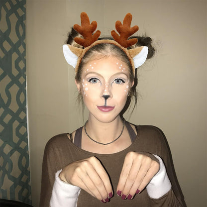 SIOTMERA Reindeer Antlers Headband Fluffy Animal Deer Ears Hairband Party Trips Cosplay Costume Washing for Christmas Halloween suitable for adults