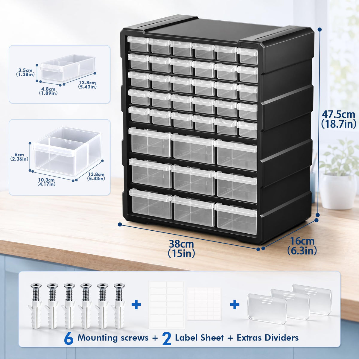 PurKeep 𝟔𝟐% 𝟎𝐅𝐅 Drawer Organizer for Garage Building Bricks Storage,Thicker Craft Organizers Storage with Dividers Labels for Hardware,Screws,Nuts Bolts,Teacher Toolbox,Charms, Beads,Craft