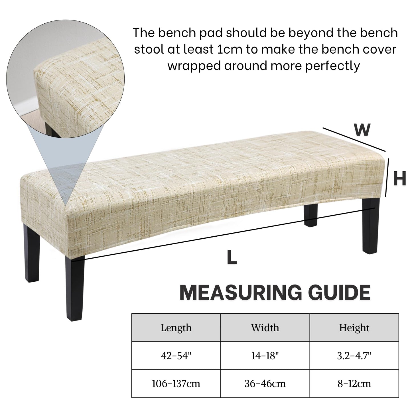 SearchI Dining Bench Cover, Stretch Washable Long Bench Seat Covers, Rectangle Dining Table Bench Slipover for Dining Room, Living Room, Kitchen(Beige Linen-Look Print)