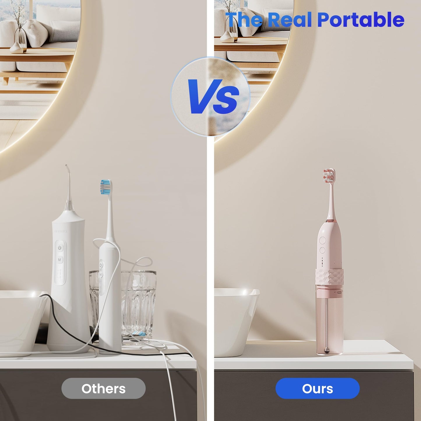 Portable Water flosser with Electric Toothbrush, 2 in 1 Teeth Cleaning Kit, Electric Toothbrush and flosser Combo, Water Flosser for Travel and Home (Black)