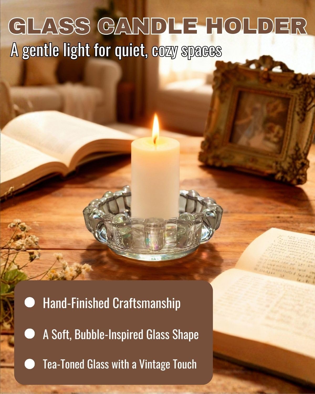 Loyipu Bubble Glass Candle Holder – 5" Decorative Crystal Candle Dish, Thick Glass Tray for Tealights, Scented Candles, Aroma Stones & Reed Diffusers(Crystal Clear)