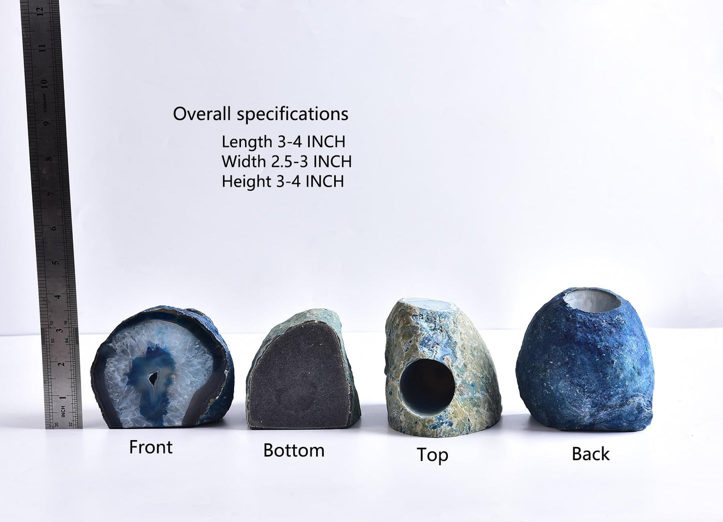 AMOYSTONE Blue Agate Stone Candle Holder for Pillar & Tea Lights 1-1.5lb, or Plant Terrarium as Boho Home Accent