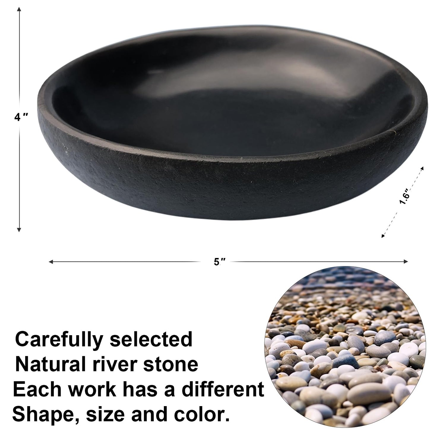 XIOFU Handmade Decorative Bowl - Natural River Stone Pebble Artisan Crafted Serving Dish | 4-6 Inch Unique Decorative Tray for Home Centerpiece, Jewelry Holder (black)