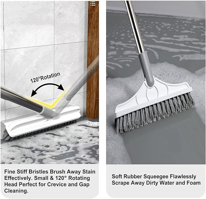 2 in 1 Cleaning Scrub Brush Grout Brush Scrapee 3 Poles 47.6'' Floor Scrub Brush