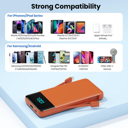 Portable Charger 50800mAh Power Bank with 3 Built in Cables,25W PD QC4.0 Fast Charging USB C Battery Pack,6 Outputs 2 Inputs Travel Essentials Portable Phone Charger for iPhone 17/16/15,Google,Android