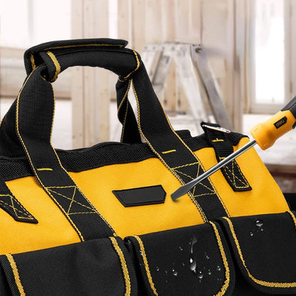 17-Inch Tool Bag Organiser, 43×17×25 cm, Muti-Purpose Wide Open Mouth Tool Storage Bag with Adjustable Shoulder Strap Tool Bag Organizer for Home DIY & Equipment Storage with Shoulder Strap