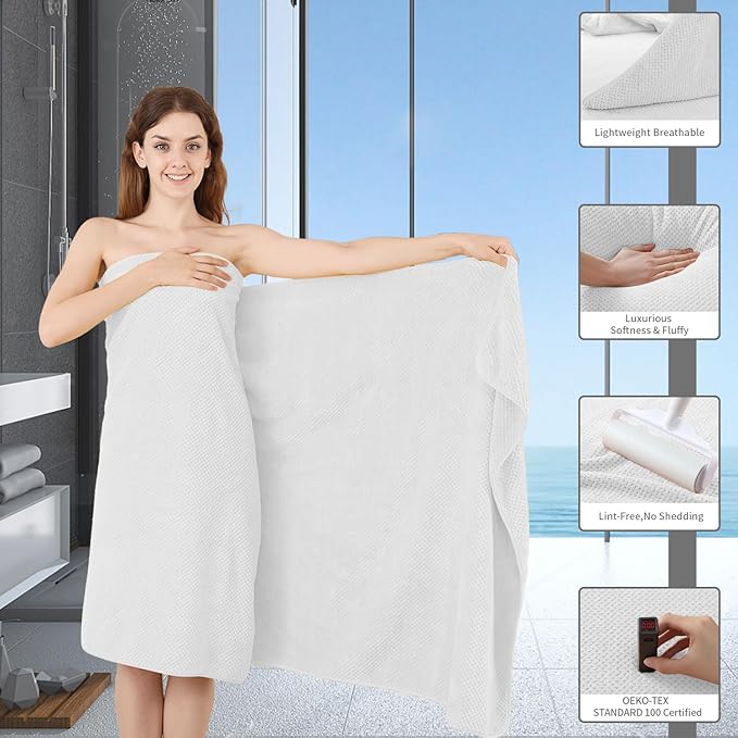 8 Piece Bathroom Towel Set White |2 Oversized Large Bath Towels Sheet, 2 Hand