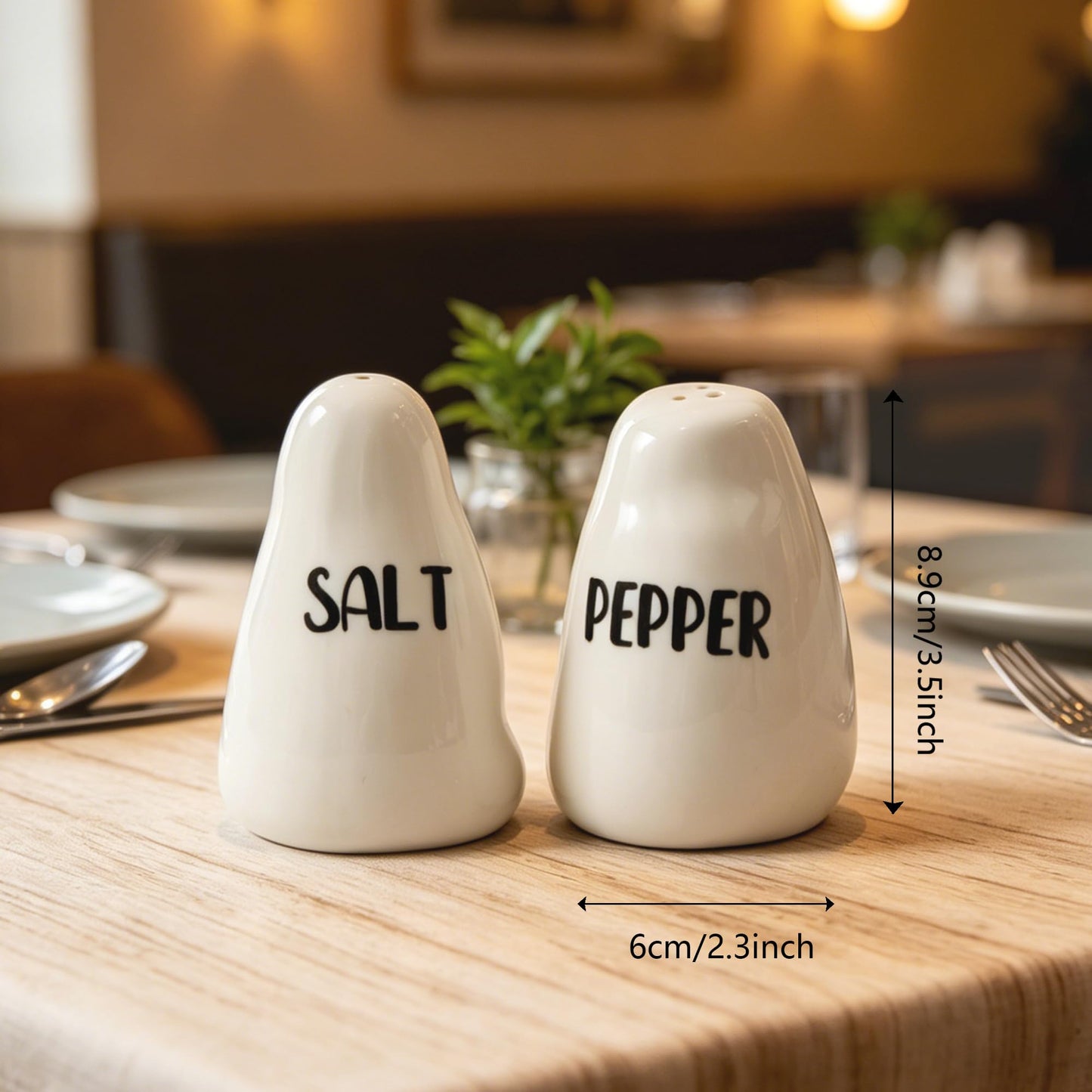 YumiPLUS Ceramic Salt and Pepper Shakers Set of 2, Small Porcelain Seasoning Jars, Mini White Spice Shakers for travel/BBQ/salad/beef, Unique Farmhouse style Kitchen Decor, Cute Housewarming gift