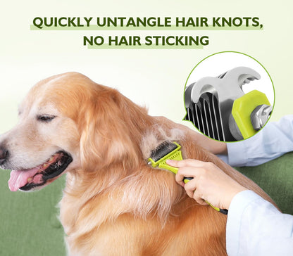 Pet Grooming Tool Bundle: Self-Cleaning Slicker Brush + Undercoat Rake + Comb