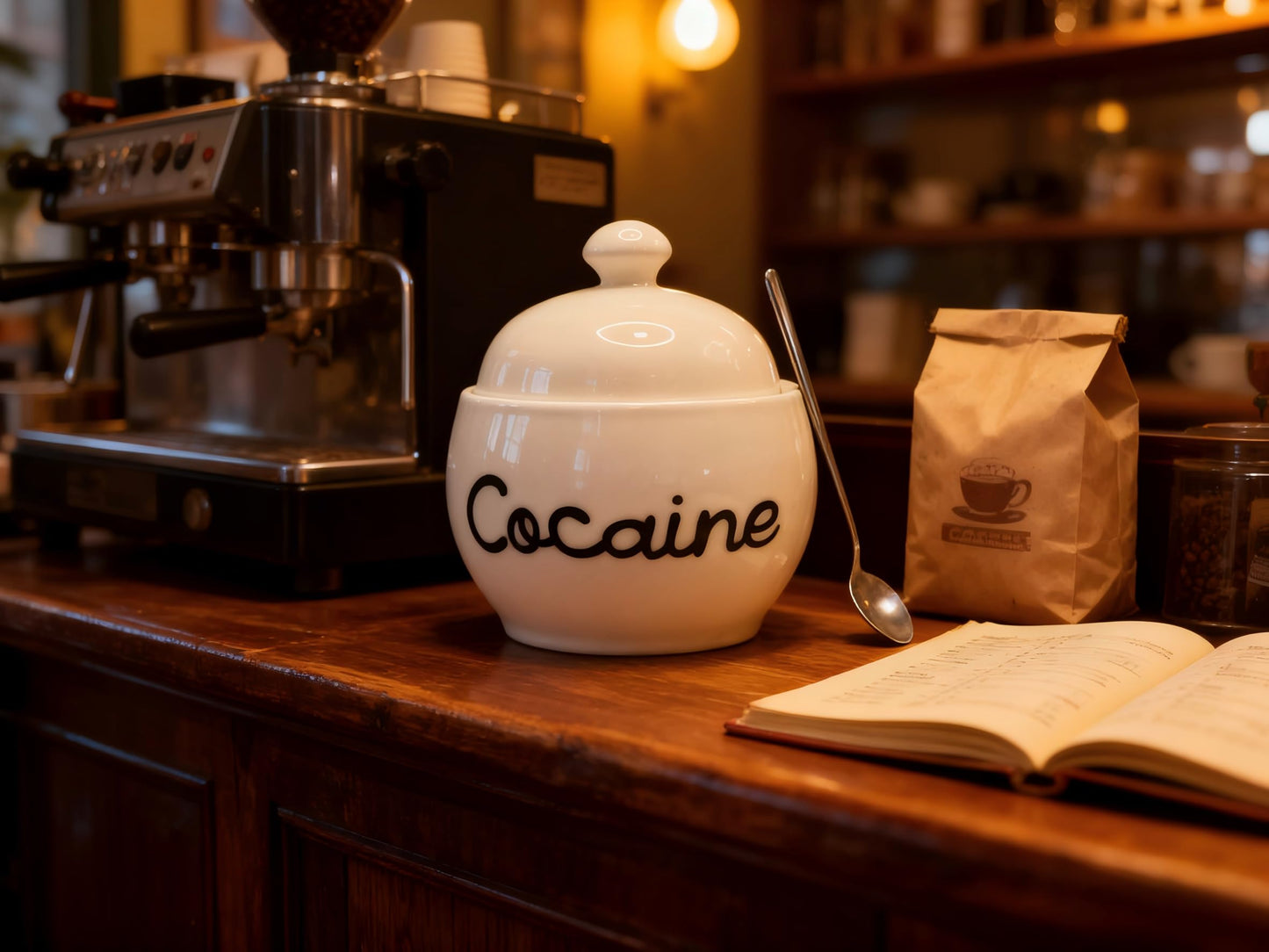 Cocaine Ceramic Sugar Bowl with Cocaines Design, Coffee and Sugar Container with Lid, Salt Container, Sugar Jar with Lid, Funny Kitchen Decor