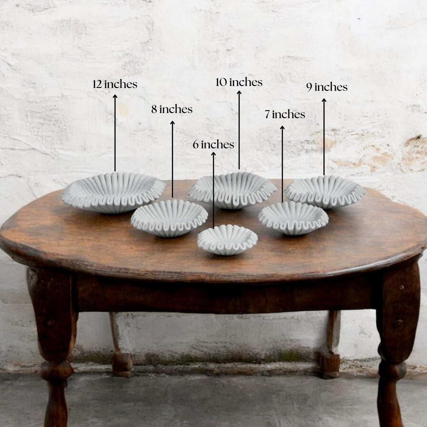 CRAFTFOBIA Marble Ruffle Bowl Handcrafted Decorative ScallopBowls - Antique Catchall Jewelry Dish Fruit Organizer for Home & Kitchen (6 inches)