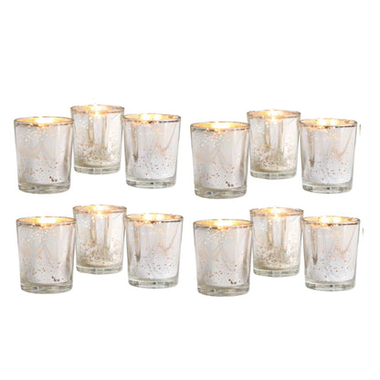 Hosley Set of 12 Silver Mercury Filled Glass Votive Candles. Ideal Gift for Weddings, Bridal Showers, Parties, Home Decor, and Special Events