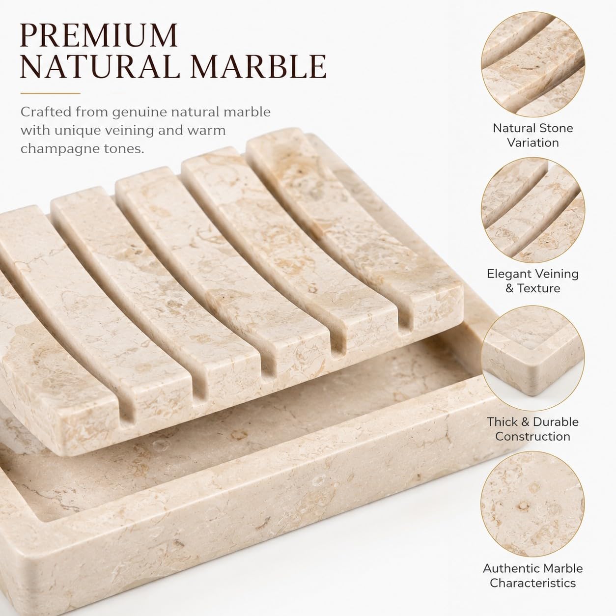 Creative Home Natural Champagne Marble Soap Dish, Beige, 5.2" x 4"