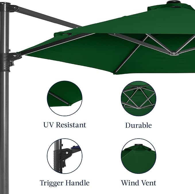 Best Choice Products 10ft Offset Cantilever Hanging Market Patio Umbrella, Smooth 360° Rotation, 8 Sturdy Ribs, Easy Adjustment - Green