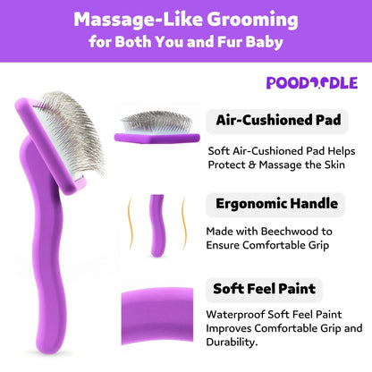 Poodoodle Dog Slicker Brush, Grooming Tool for Poodle, Doodle, Goldendoodle & All Long Haired Dogs, Long Pin Wood Brush Pefect for Dematting & Detangling, Effortless Grooming Pet Hair At Home - Large