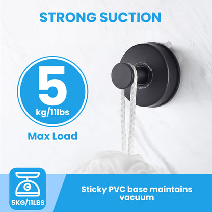 JOMOLA 2PCS Stainless Steel Suction Cup Hook Bathroom Towel Holder Utility Shower Hooks Hanger for Towel Storage Kitchen Utensil Vacuum Suction Cup Hooks, Matte Black