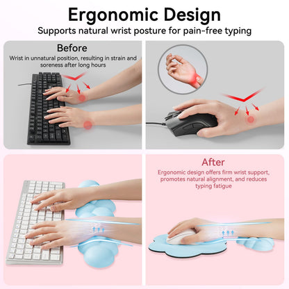Sushret Cloud Wrist Rest for Computer Keyboard, 4-in-1 Memory Foam Leather Cloud Keyboard Wrist Rest and Mouse Pad Set with Ergonomic Support for Arm and Palm Cushion, Gaming/Work Setup, Blue