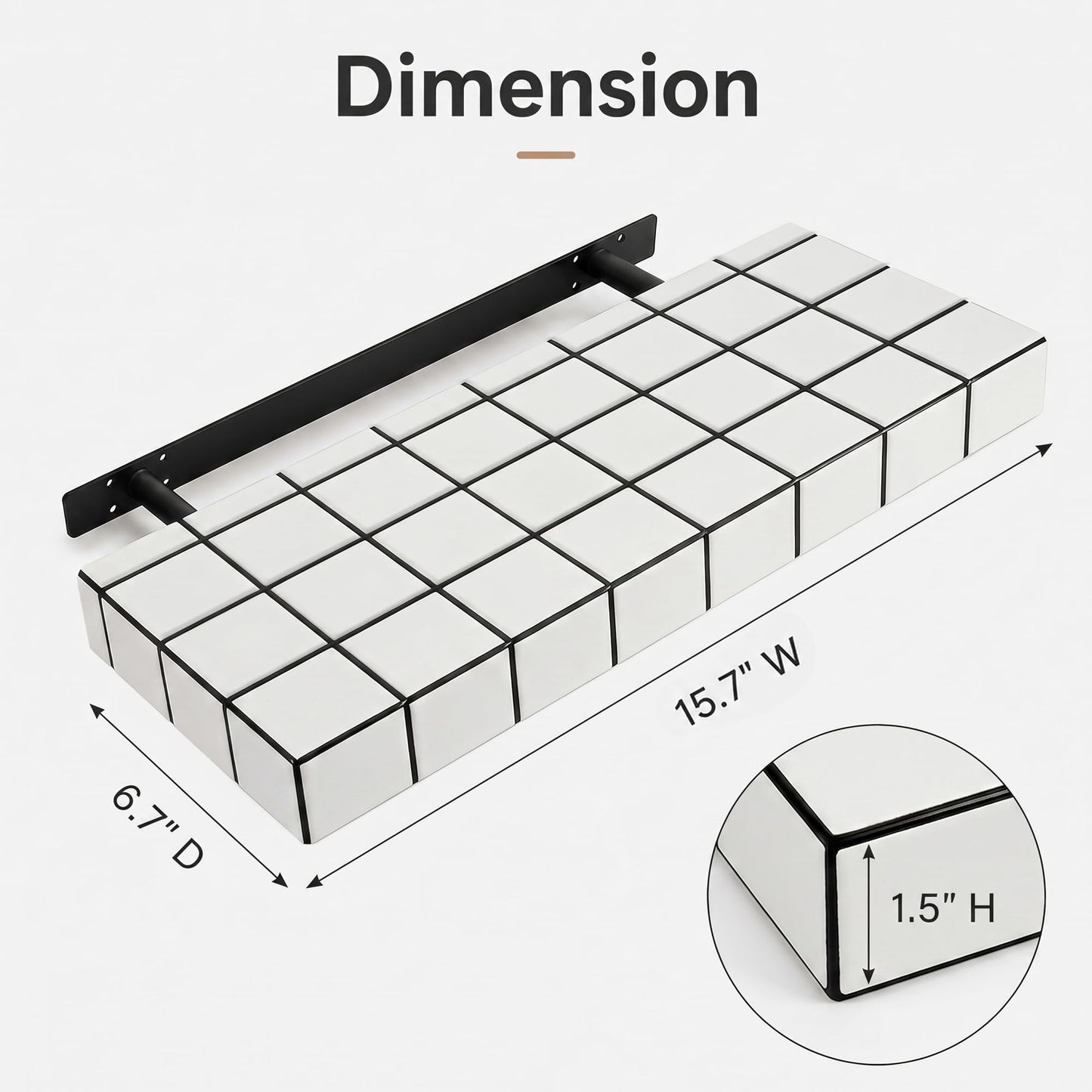 ZttRiee Floating Shelves, Set of 2, 15.7" W, White Frame Black Lines
