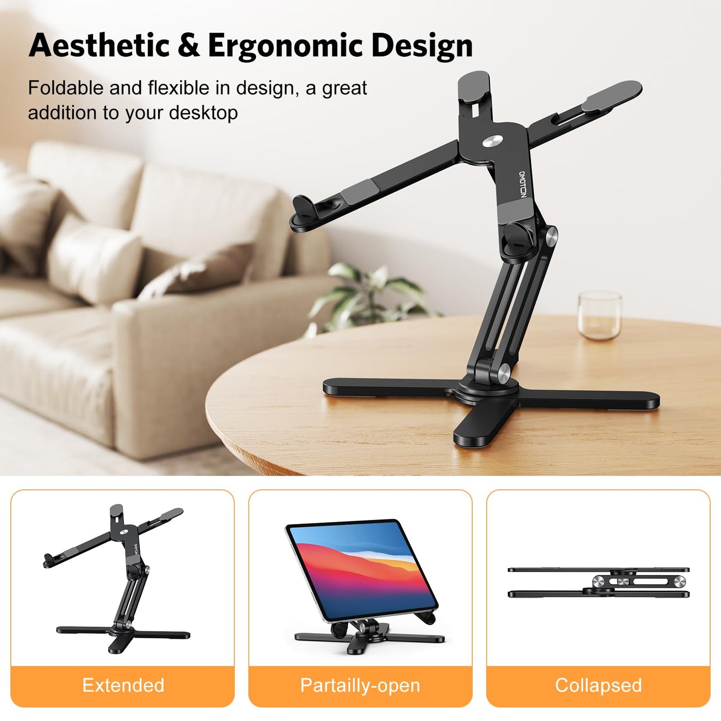 OMOTON 360° Rotating Laptop Stand Riser for Desk, Ergonomic Foldable Computer Stand Adjustable Height Angles for Collaborative Work, Easy Storage Fit Macbooks,All Laptops up to 16 inches, Silver