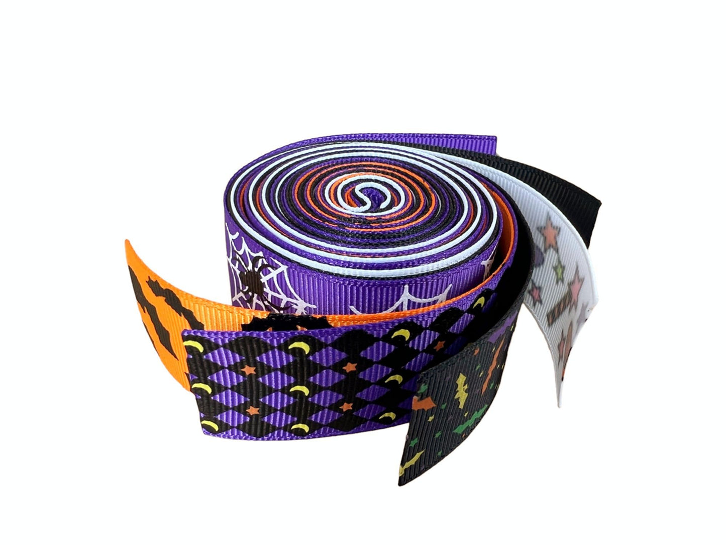 Halloween Bats Spiders Web Multicolor Printed 1 Inch Grosgrain Ribbon - 6 Yards (6 X 1 Yards)/Roll,