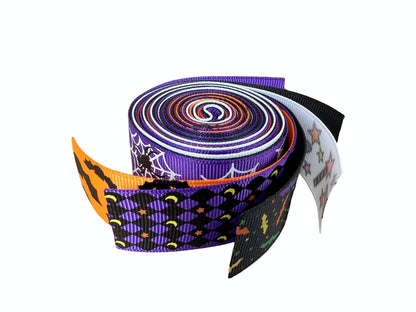 Halloween Bats Spiders Web Multicolor Printed 1 Inch Grosgrain Ribbon - 6 Yards (6 X 1 Yards)/Roll,