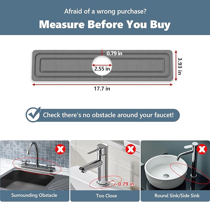 Faucet Mat for Kitchen Sink, Rapidly Absorbing Diatomite Fast Drying Stone