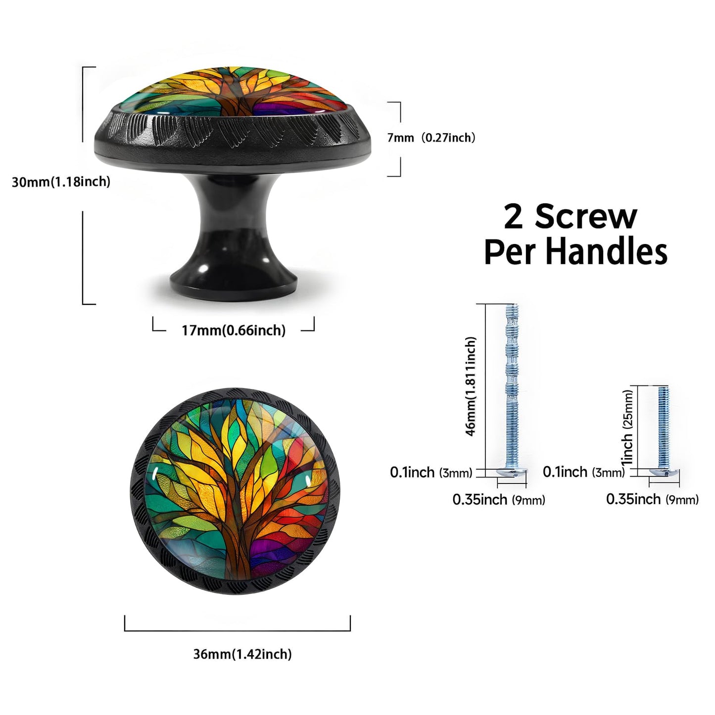Artinhand 12 Pack Stained Glass Tree of Life Cabinet Knobs Round Drawer Pulls Colorful Tree Knob Cupboard Door Handles Hardware for Kitchen Bathroom Cabinets