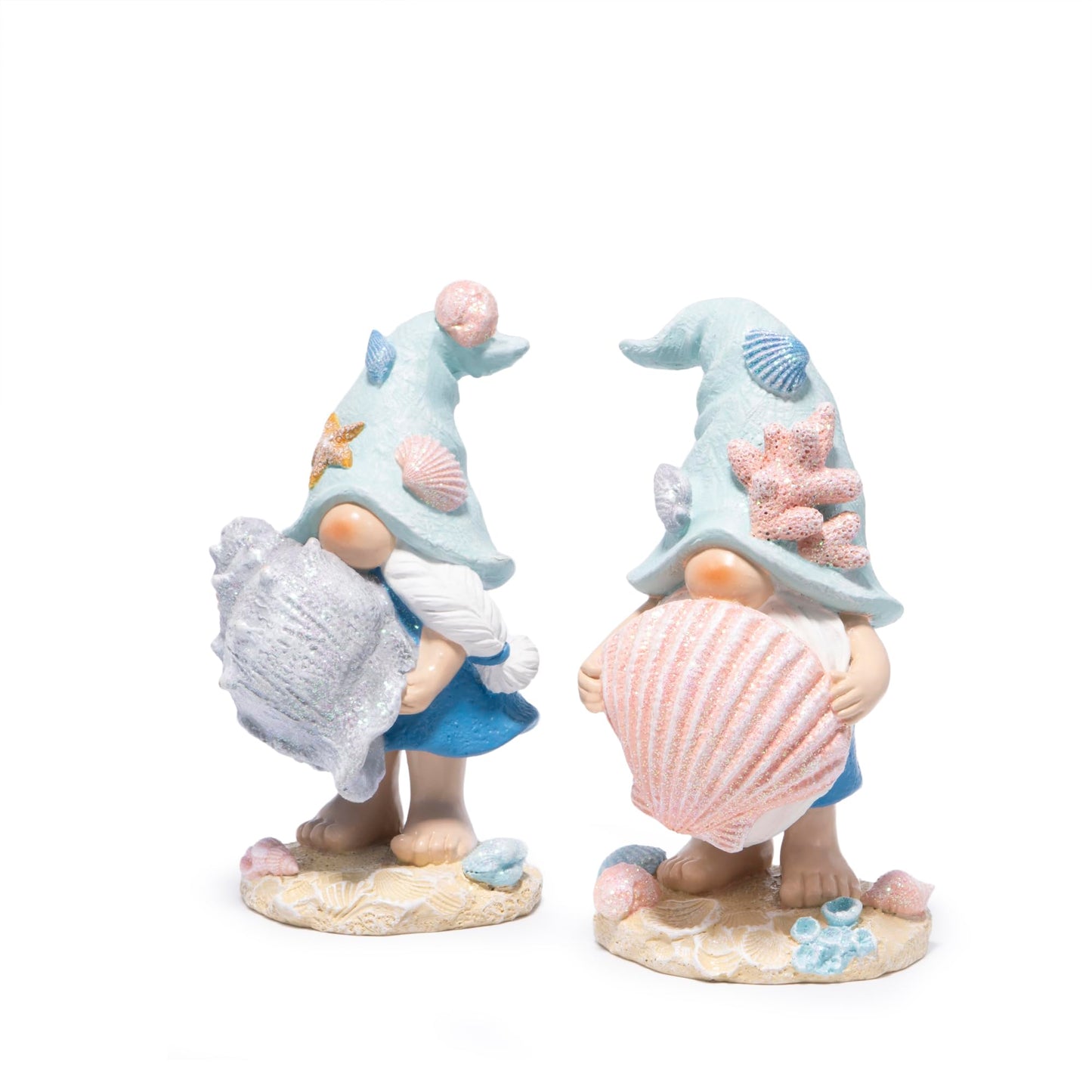 Hodao Ocean Elf Figurines with Seashell & Conch – Coastal Nautical Beach Elf Decor for Coastal Living Room, Ocean Themed Home Tabletop Decoration, Gift for Retirees (Blue-Grey)