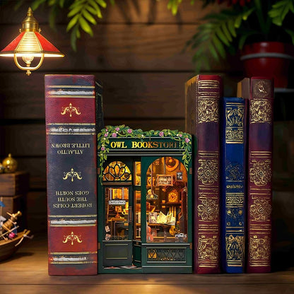 Cutefun Book Nook - 3D Wooden Puzzles for Adults, 139pcs, DIY Miniature House Kit Bookshelf Decor Nook Puzzle Tiny House Gifts for Women Teenagers Book Lovers (OWL Bookstore）