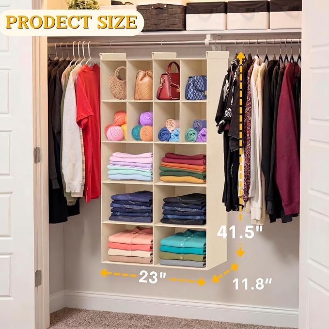 Ofiray-home 5 Tier Hanging Closet Organizer, 14 Compartments Sweater Organizer