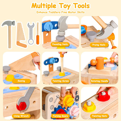 TONZE Kids Tool Set with Apron, 39 PCS Wooden Toddler Tool Bench Box Montessori Toys for 2 3 4 Year Old Boys Girls, Educational STEM Construction Toys Pretend Play Toddler Toys Age 3-5 Birthday Gift