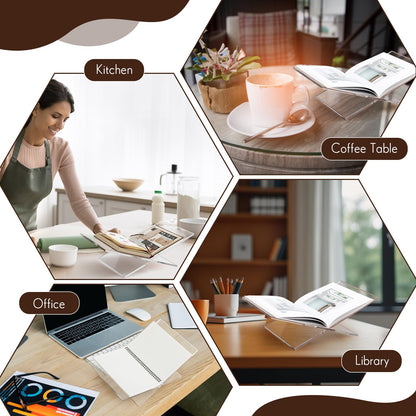 Quzzil Large Acrylic Book Stands 15.8" x 9.5" x 5.4" Thicken Book Holder for Display Reading Open Coffee Table Stand for Cookbooks, Bible, Quran, Art, Magazines(Clear)