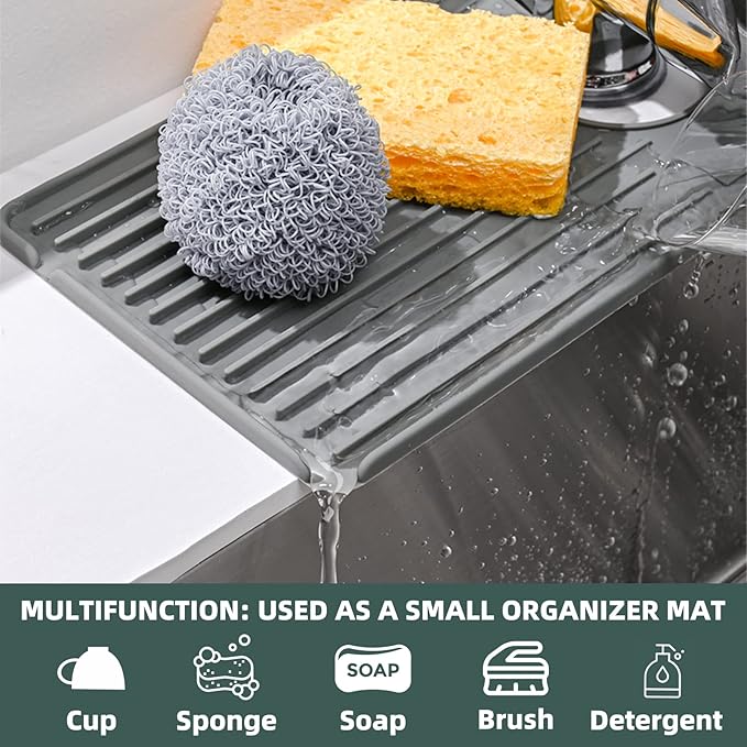 Faucet Mat for Kitchen Sink, Silicone Faucet Handle Drip Catcher Tray, Drying