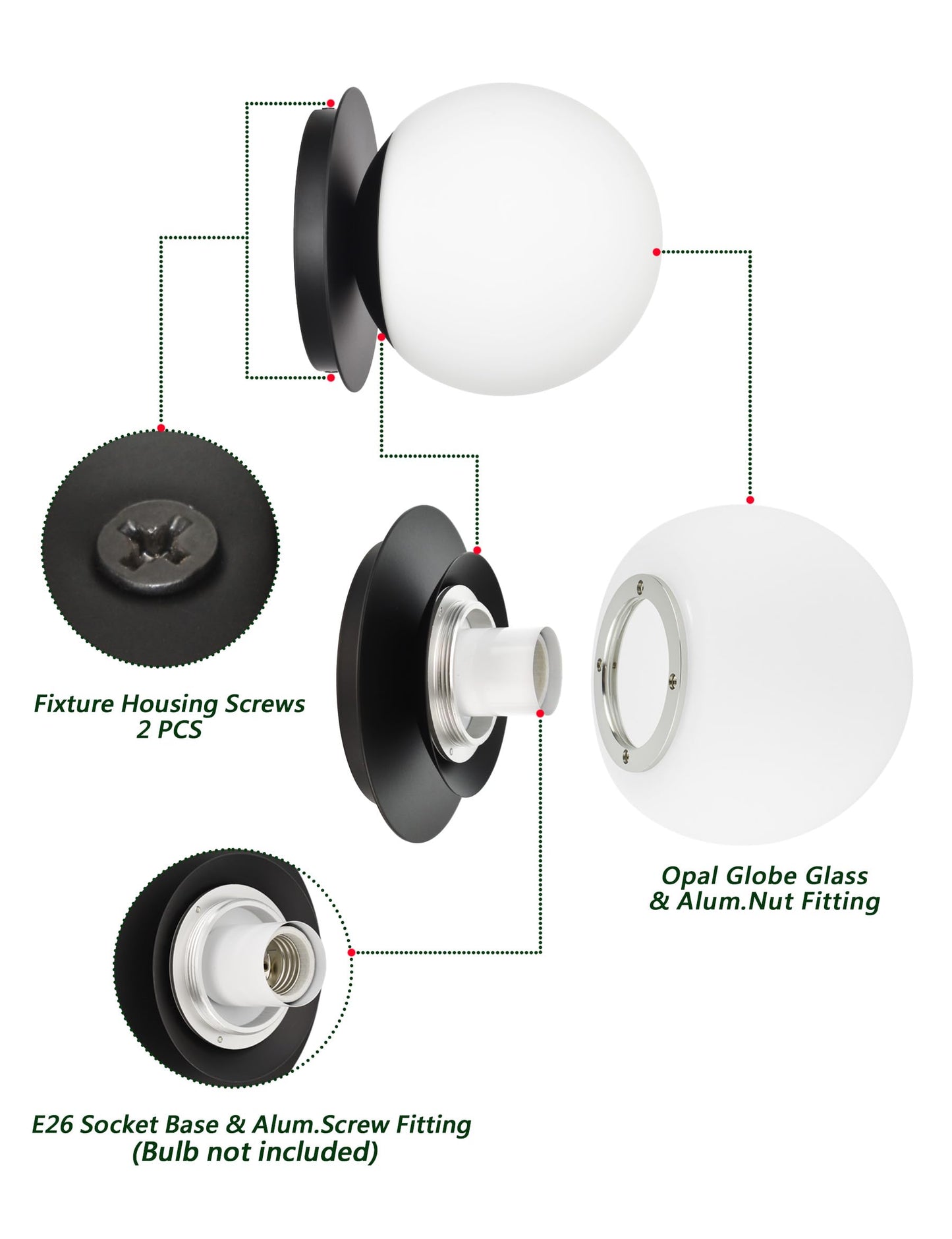 Hanaloa Wall Sconces, 1 Light Modern Globe Sconce in Matte Black, Wall Light for Bedroom Bathroom Living Room & Hallway Vanity Lighting, Ceiling Light Fixture