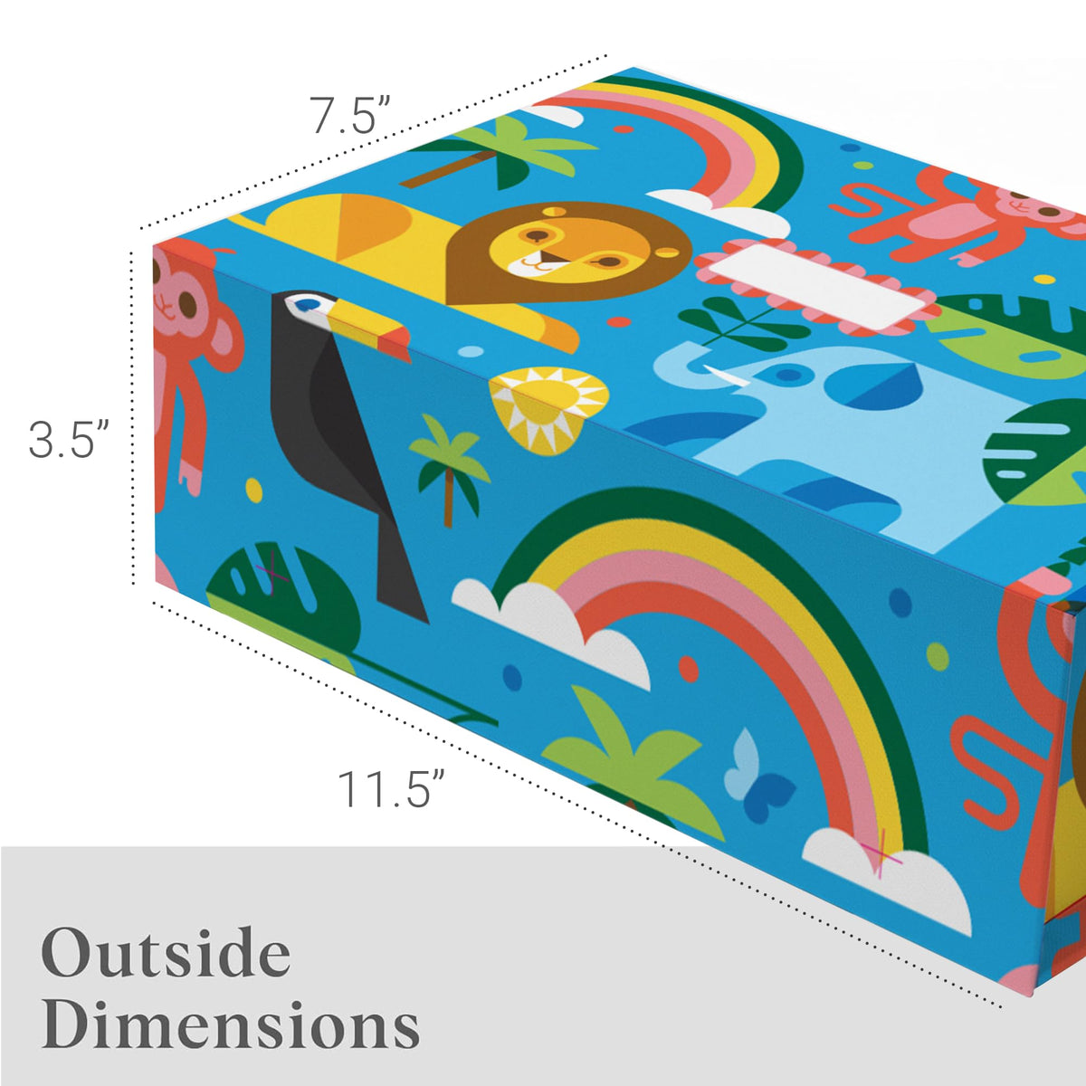 Sorarto Birthday Box for Kids – Jungle Animal Memory Box for Keepsakes with Magnetic Lid – Sturdy Decorative Gift Box for Boys & Girls (Lion, Elephant, Rainbow) – 11.5" x 7.5" x 3.5"