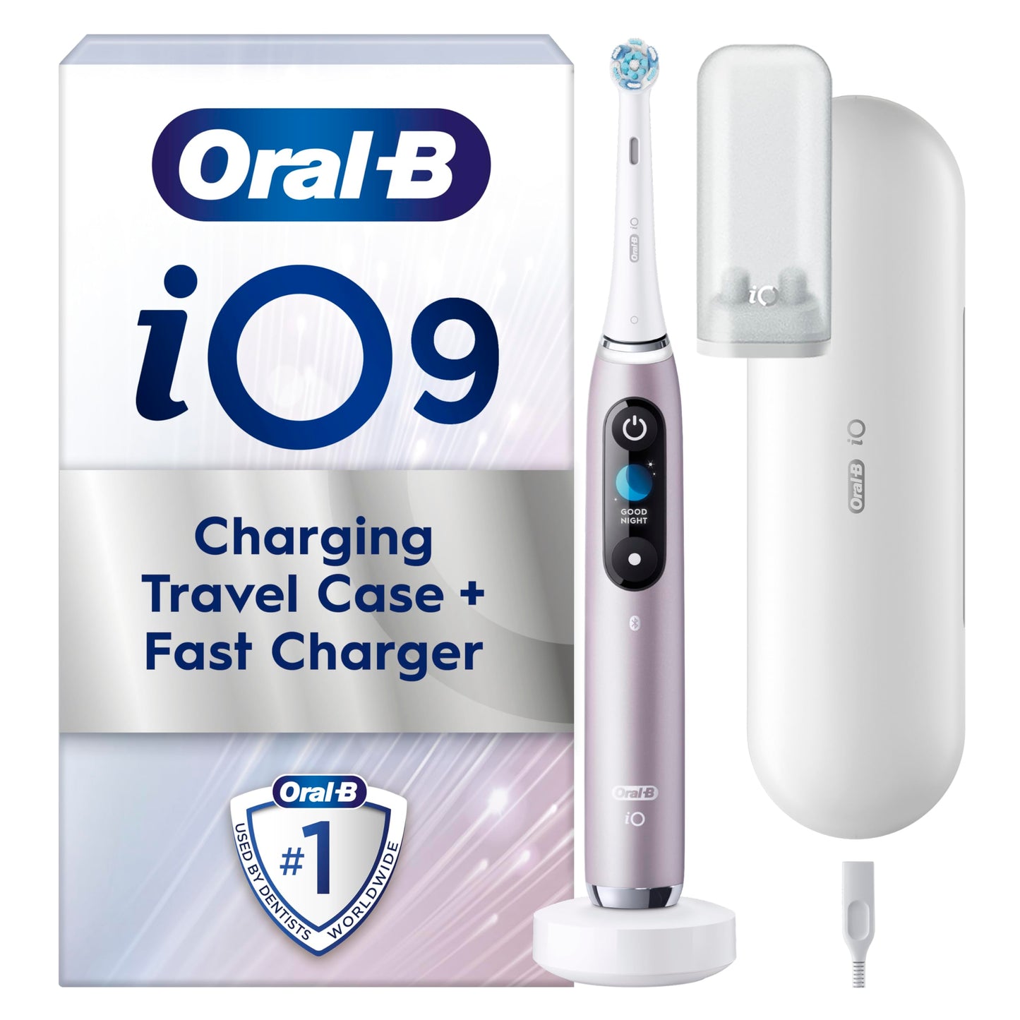 Oral-B iO9 Electric Toothbrushes For Adults, App Connected Handle, 1 Toothbrush Head & Charging Travel Case, 7 Modes with Teeth Whitening, 2 Pin UK Plug, Rose