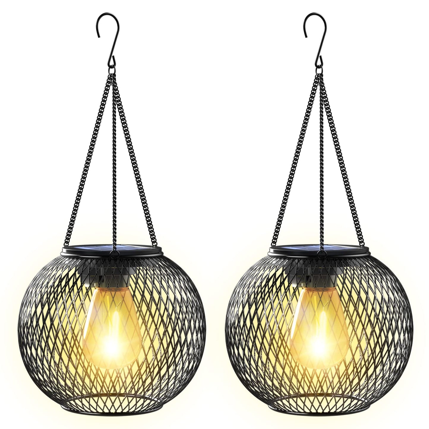 KagoLing Solar Lanterns, 2 Pack Solar Lantern Outdoor Garden with IP65 Waterproof Hanging Lights Auto On Off Metal Yard Art Garden Lights for Patio Lawn Table Fence Ornaments Warmwhite
