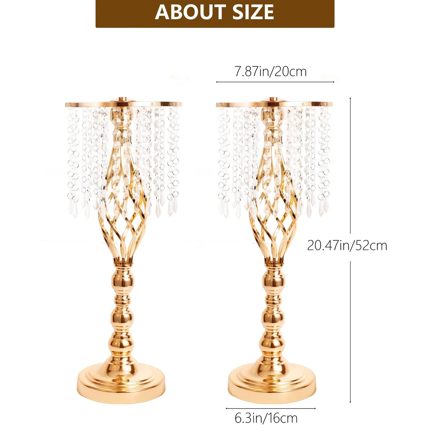 LANLONG 2pcs Gold Metal Flower Vases Crystal Flower Stand Wedding Centerpieces for Tables Party Dinner Event Restaurant Hotel Decoration